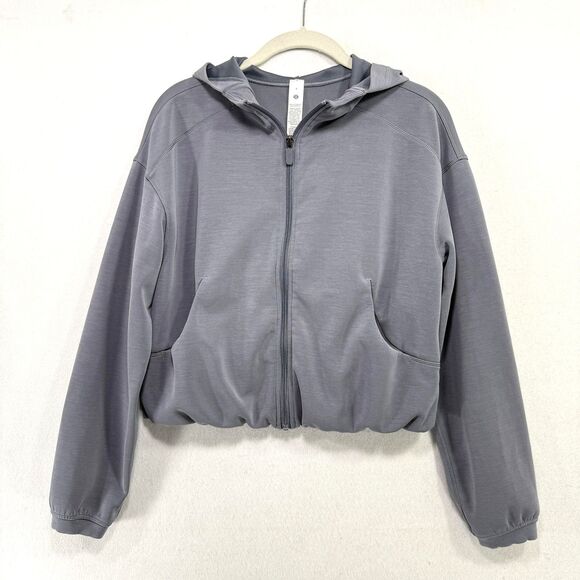 Lululemon Jacket Women 4 Grey Softstreme Full-Zip Hoodie Elastic Hem Active - Picture 1 of 11